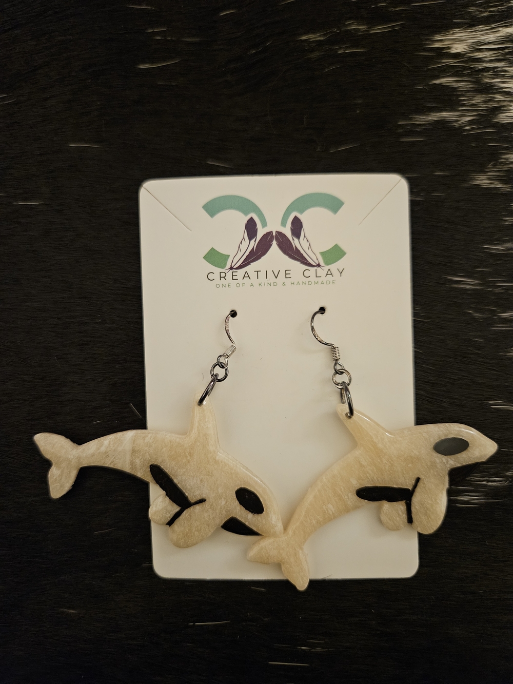Black And White Orca Whale Earrings